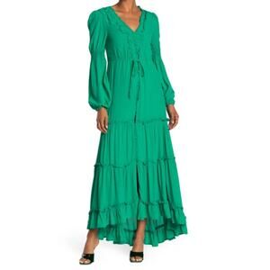 NWT Strut & Bolt‎ Women's Tiered Ruffle Trim Long Sleeve Maxi Dress Size M Green